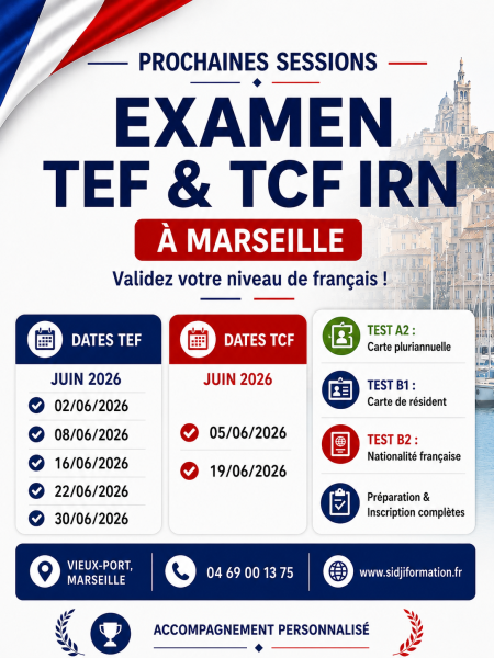 Dates Examen TCF, Niveau B2 à Marseille