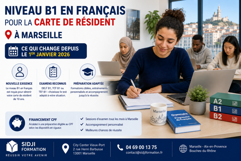 Niveau B1 en français pour la carte de résident à Marseille : ce qui change depuis le 1er janvier 2026 avec SIDJI FORMATION
