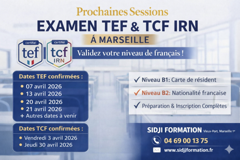 prochaines dates examen TCF B1 et B2 à MARSEILLE